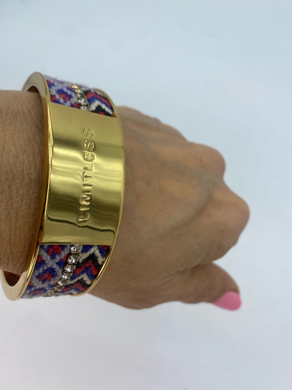 kate spade LIMITLESS Gold-Tone Cuff with Blue, Red and white Woven Inlay